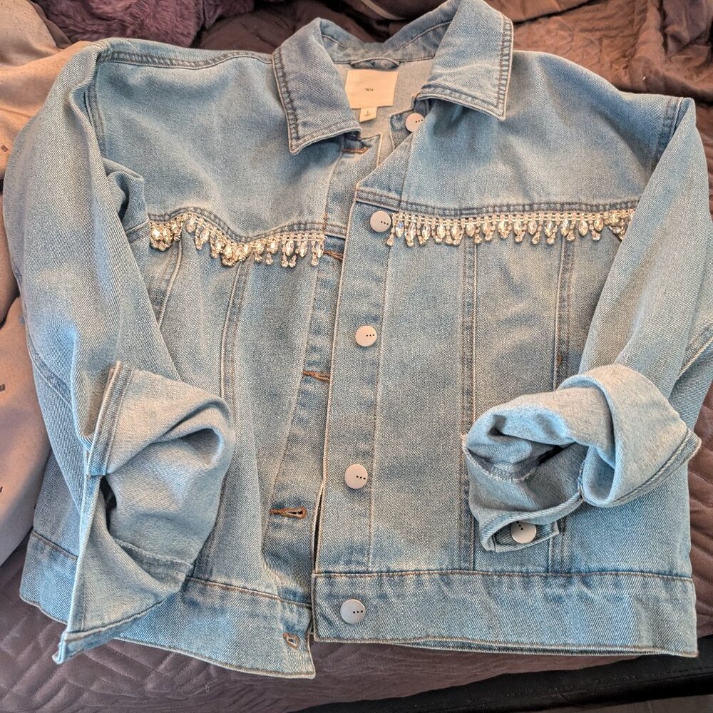 Denim rhinestone jacket unused